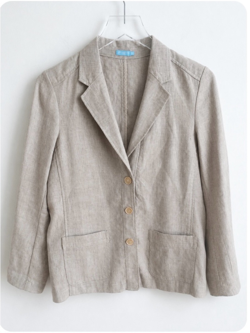 J. McLaughlin Linen Blend Herringbone Blazer Jacket Beige Taupe XS - Picture 2 of 7